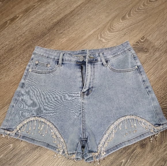 NWOT Rhinestone fringe denim shorts - Picture 11 of 14